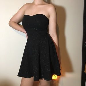 Sparkly Black Strapless Skater Dress